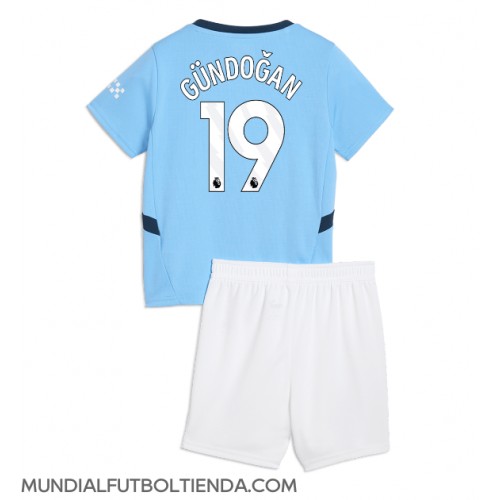 Camiseta Manchester City Ilkay Gundogan #19 Primera Equipación Replica 2024-25 para niños mangas cortas (+ Pantalones cortos)